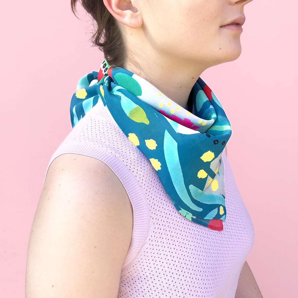 ABSTRACT OZ TEAL - Small Scarf