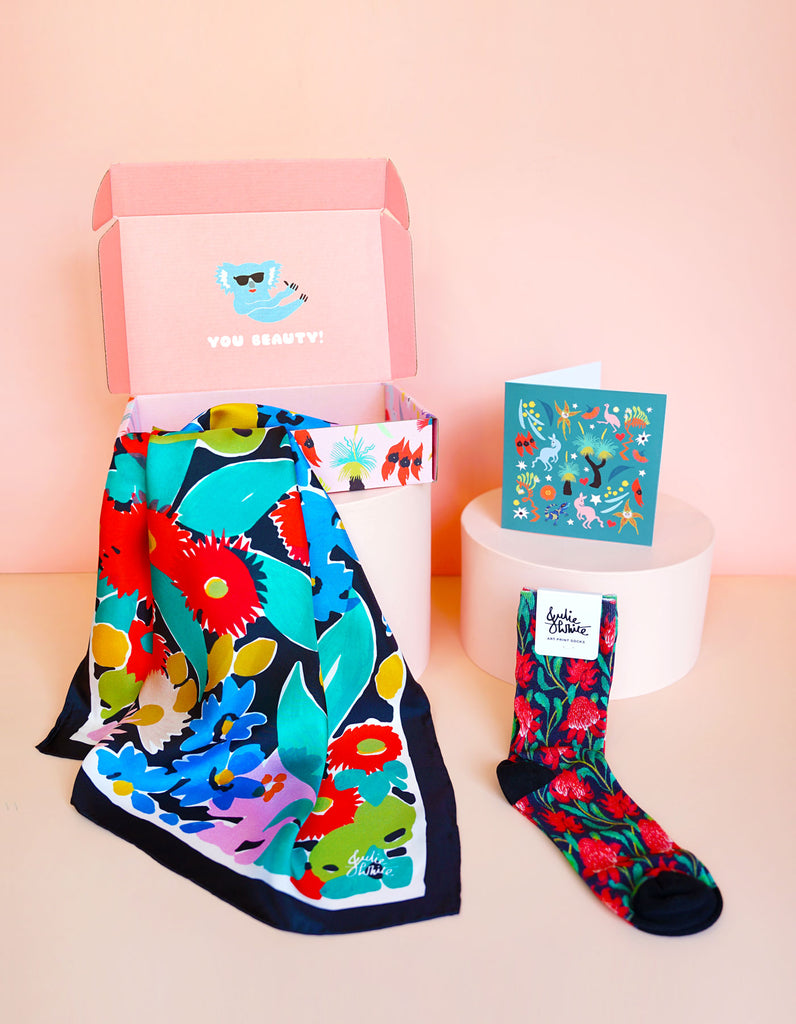 Gift Box Set - 65cm Silk Twill Scarf + Socks