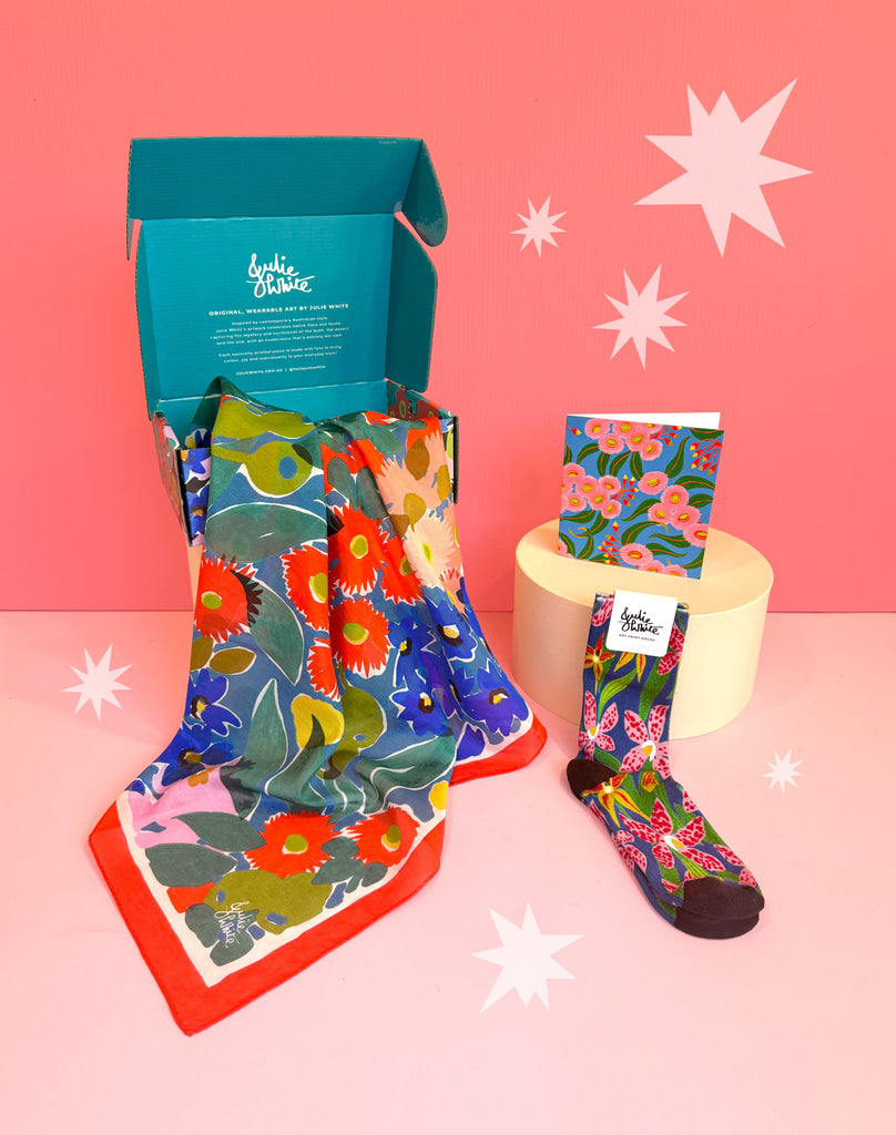 Gift Box Set - 65cm Silk Cotton Small Scarf + Socks