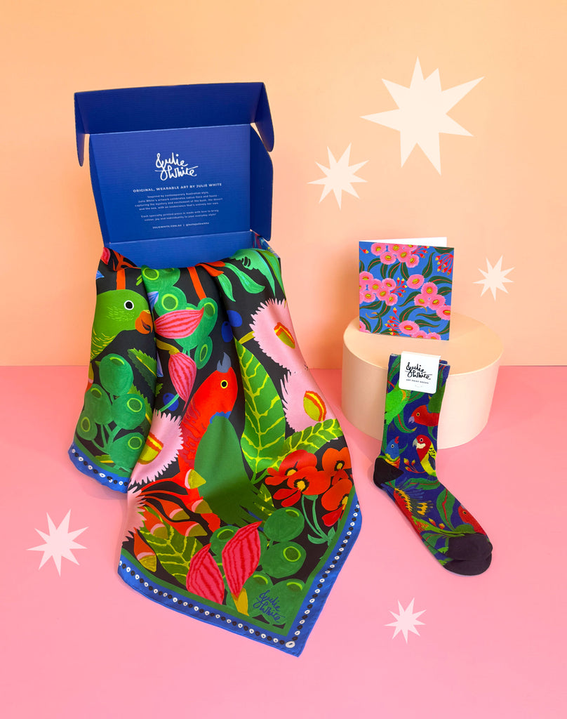 Gift Box Set - 90cm Classic Silk Scarf + Socks