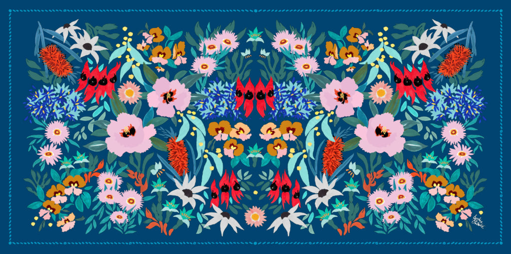 FLOWER DANCE / BLUE - large rectangle scarf