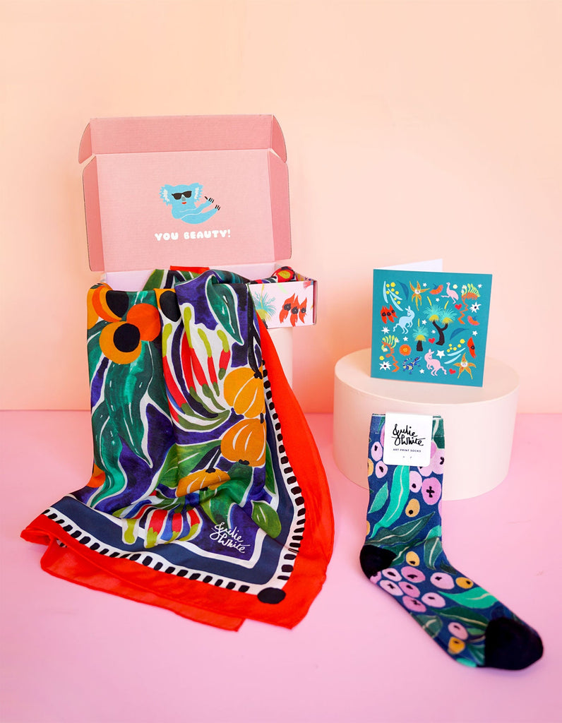 Gift Box Set - 90cm Classic Silk Scarf + Socks